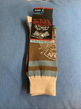 Von Dutch Brown, Light Blue & Cream Crew Socks